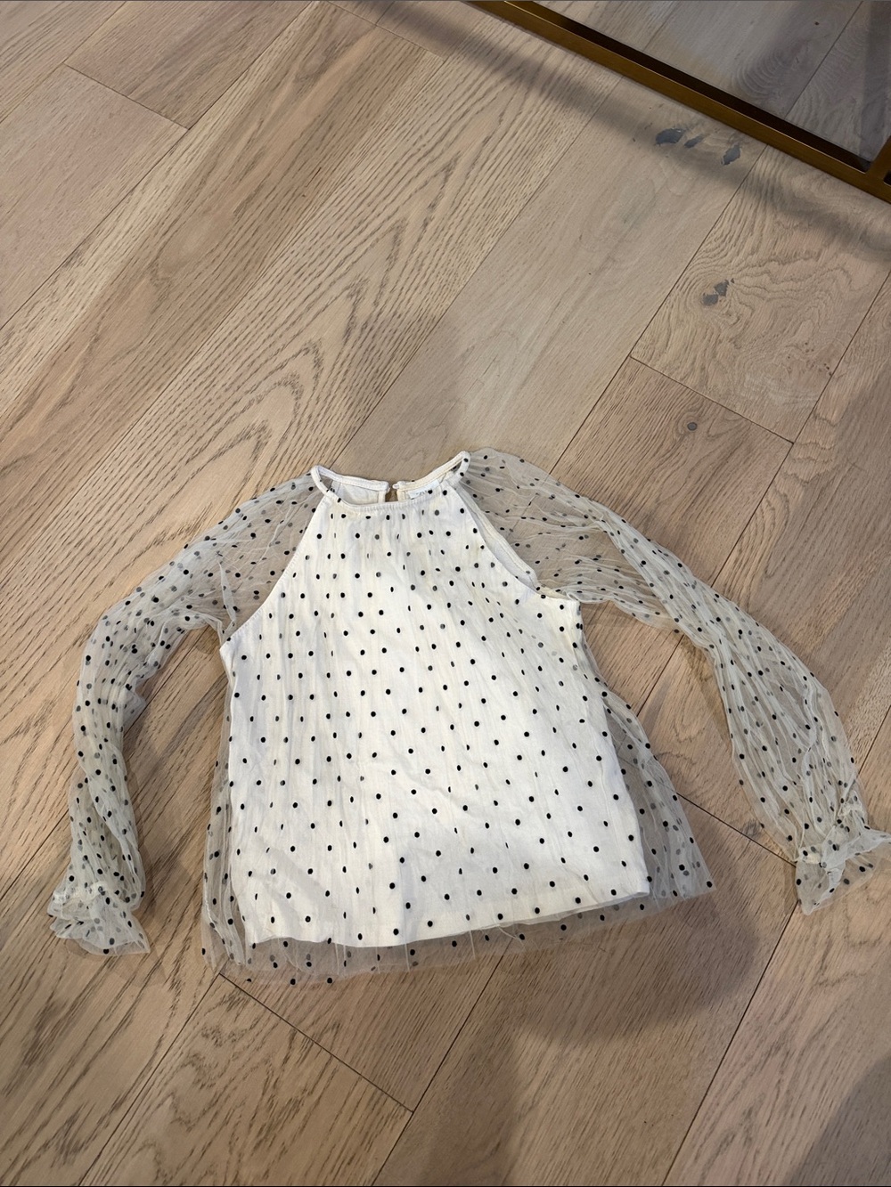 Zara White Sheer Polka Dot Blouse with Black Dots